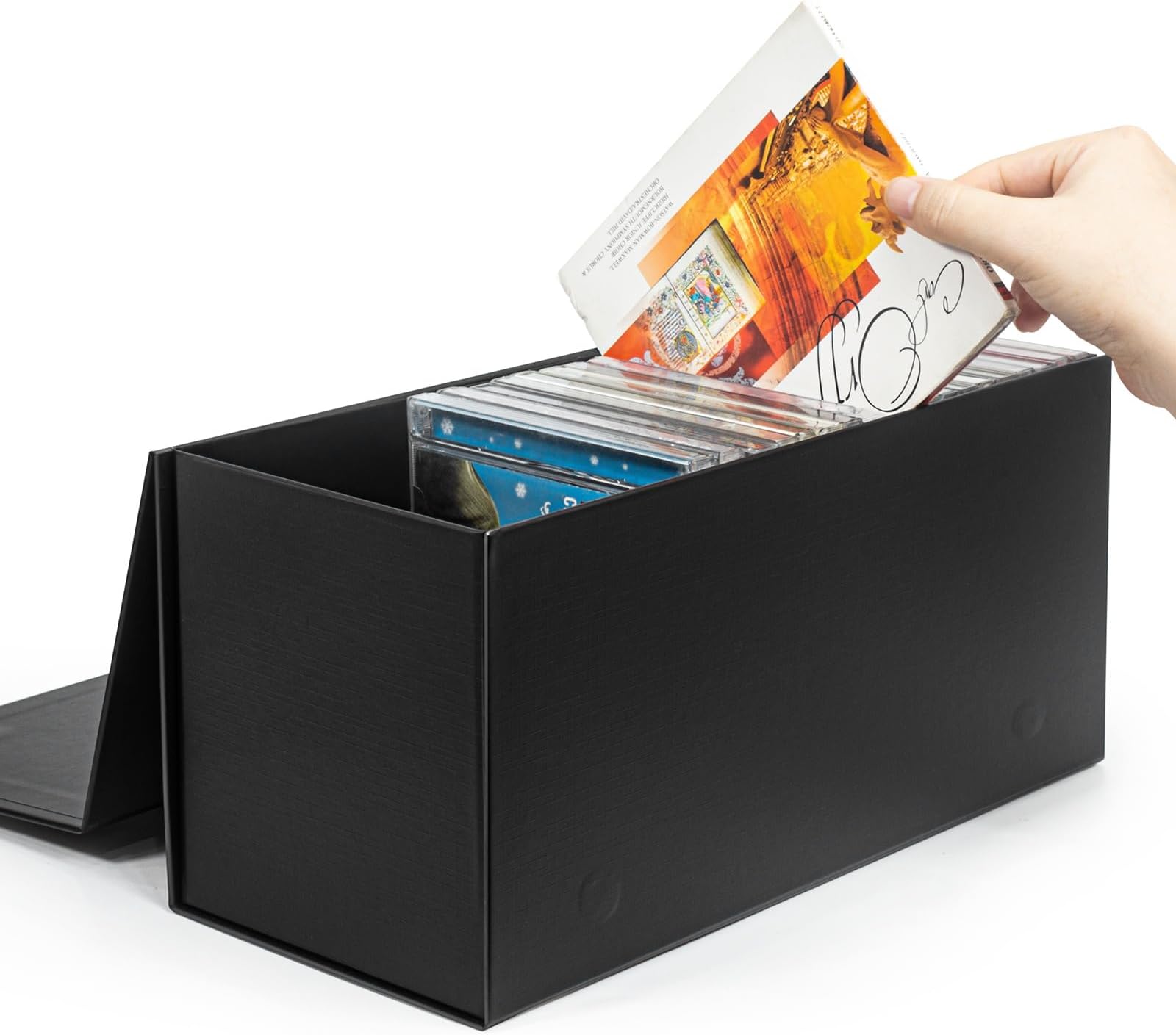 tutata CD Storage Box, DVD Storage Box- Durable 5.2 x 5.75 x 12.4 Inch Disc Holders with Lids, Store up to 30 CDs- Black 1 PACK
