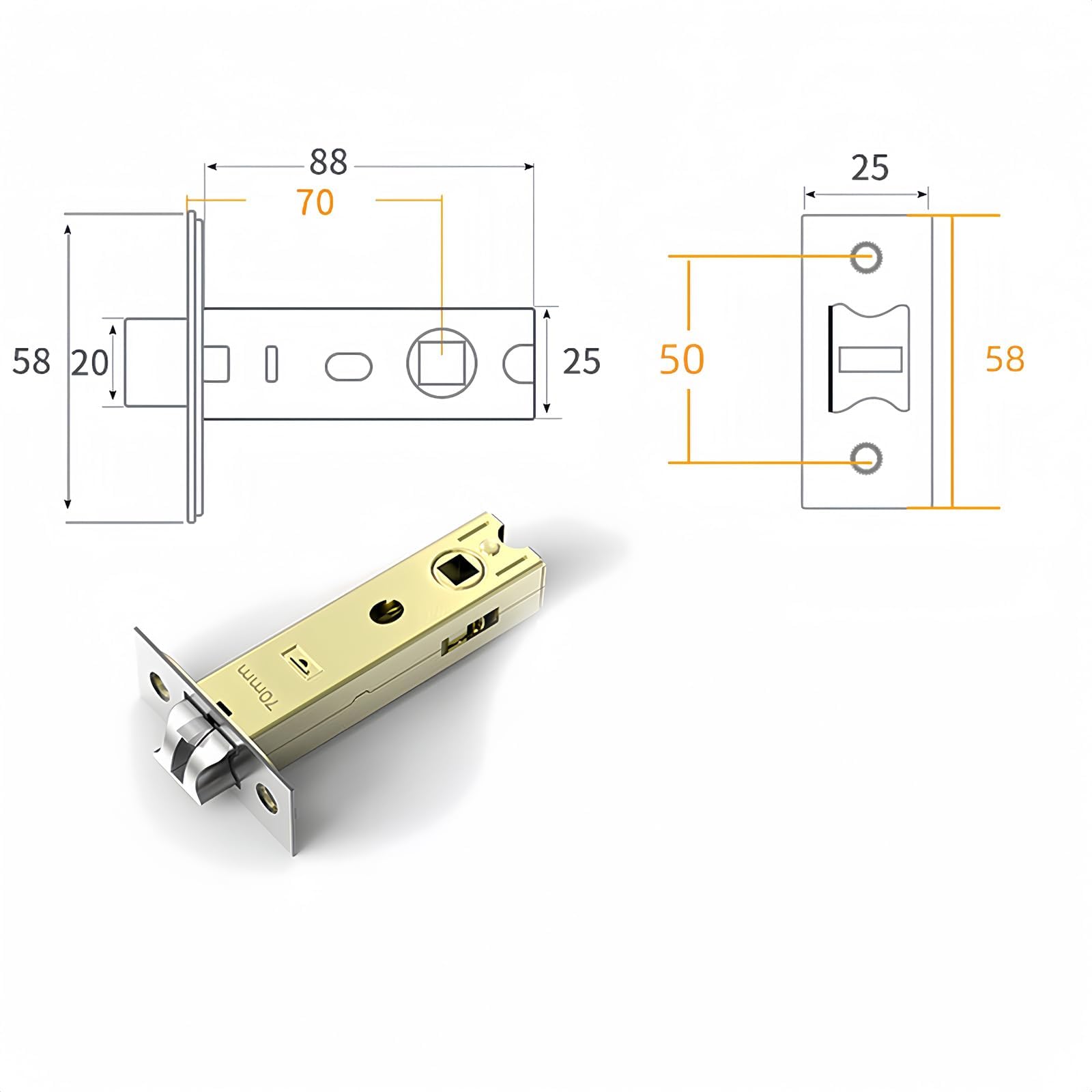 TOP-VIGOR 1Pcs 70mm Tubular Mortice Latch, Forked Tongue Lock with Door Stopper - Image 2