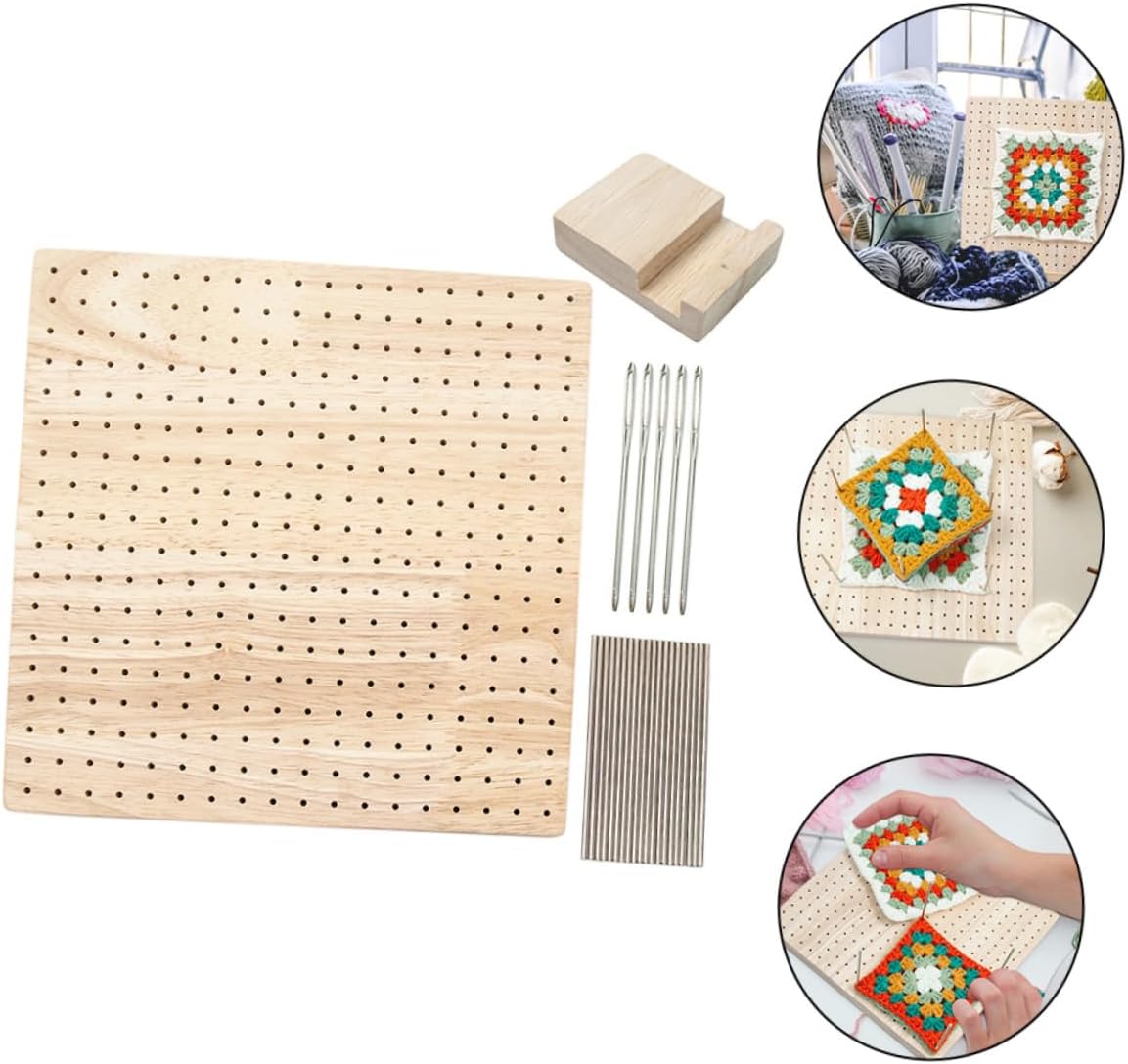Generic 1Set Wooden Crochet Blocking Board with Needles Lightweight Portable Knitting Accessory for DIY Projects for Crocheting Multiple Designs Effortlessly