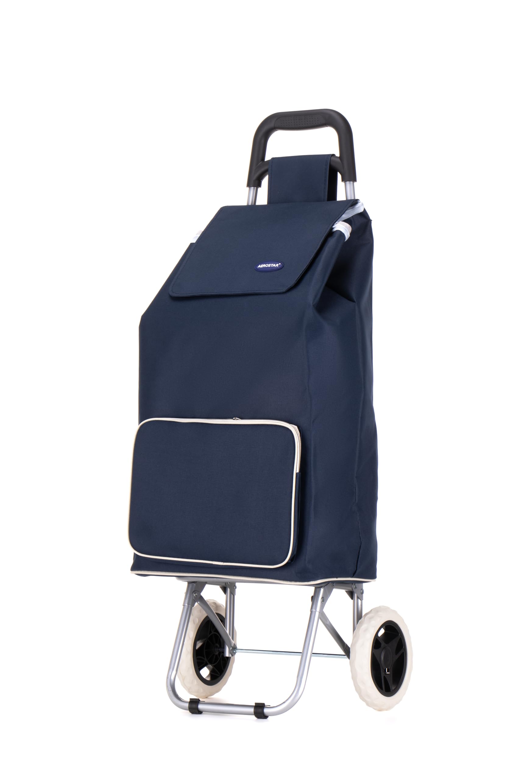 Lightweight Aluminium Shopping Trolley on Wheels - 59L Capacity, Durable, Easy to Maneuver & Fold for Convenient Storage – Ideal for Groceries, Laundry, and Errands (Navy Blue)