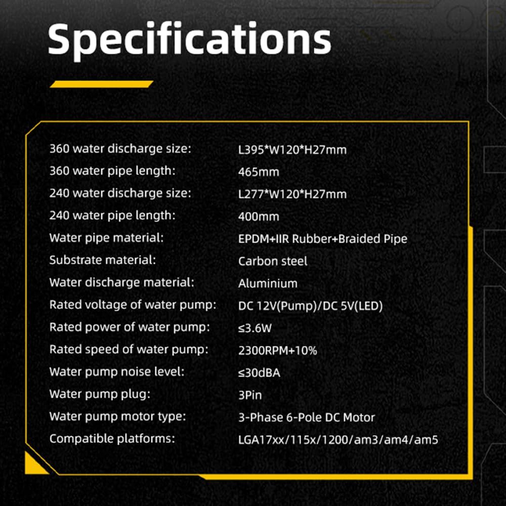 Docooler XT Enfriador de CPU con congelador líquido para Escritorio con Pantalla de Monitor LCD, 360 mm, Control Inteligente de Temperatura, Bomba de Agua optimizada, Efecto de iluminación RGB