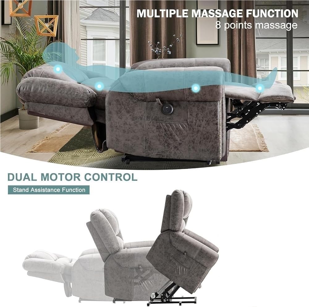 Leather Lift Recliner Chair with Massage Heat Adjustable Lounge Reclining Sofa for Elderly Adults Home Theater Seating