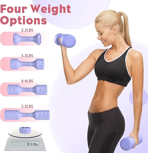 Miniatura 2 de Juego de 2 mancuernas ajustables, 11 libraspar de mancuernas para mujer, cada una de 2.2 libras, 3.3 libras, 4.4 libras, 5.5 libras, juego de pesas