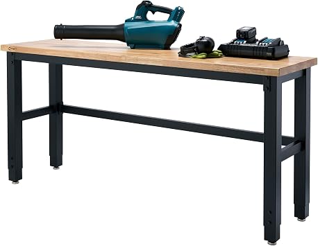 TRINITY Heavy Duty Wood Top Work Bench Adjustable Height Utility Table with Powder Coated Steel Frame for Commercial, Industrial, and Home Improvement, 2000 Pound Capacity, 34-40 H, 72 W x 19 D