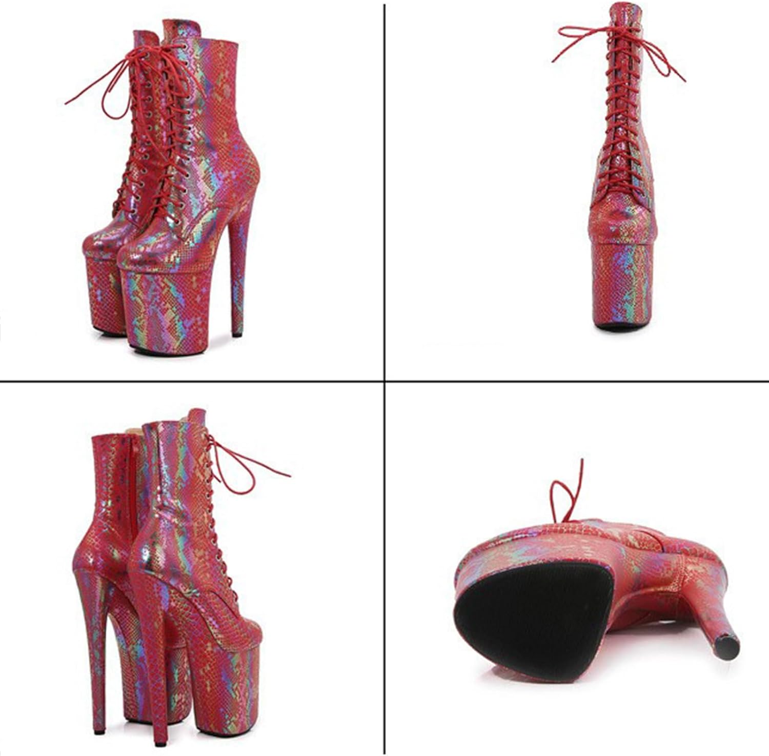 F&A LOVING Women Snake print Pole Dance Boot 8 Inch Ankle Boots Sexy Platform Stiletto High Heel