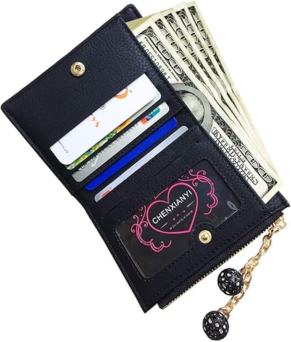 Miniatura 3 de AOXONEL Cartera pequeña de cuero plegable para mujer, mini monedero con cremallera, bolsillo para tarjeta de identificación, delgado y compacto