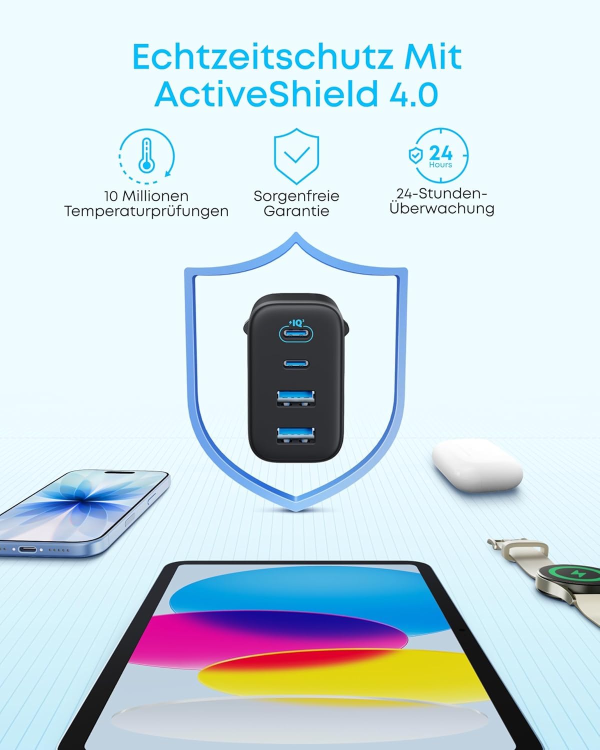 Anker Zolo ładowarka USB-C Zolo, 50 W, 4 porty, 2×USB-C, 2×USB-A | dwupak, szybkie ładowanie do iPhone z serii 17/16/15/14/13, iPada, MacBooka, Galaxy i Pixel, bez kabla