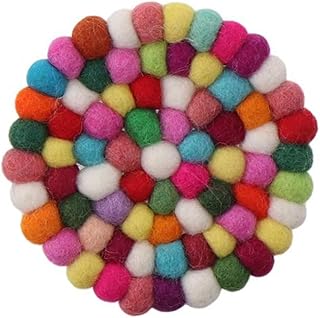 Handmade Wool Felt Small Cup Mat 5 pcs Colorful Round Felt Ball Coasters(1 pc)
