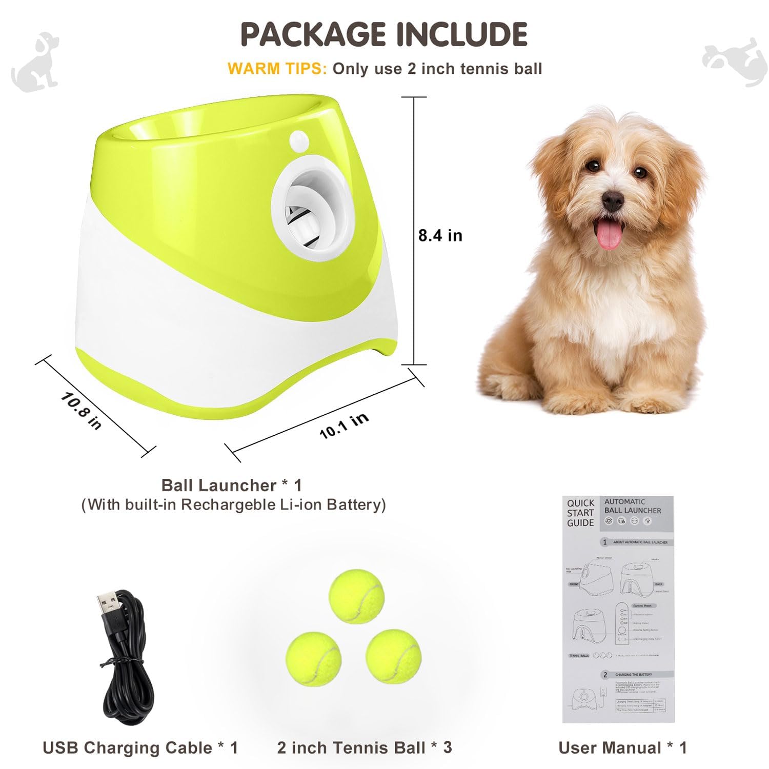 Lanzador de Pelotas para Perros, Máquina Lanza Pelotas Perro Automático Juguete Interactivo Perro con 3 Pelotas de Tenis, Ajustables Anchos de Lanzamiento, Pelota Tenis para Perros Pequeños y Grandes