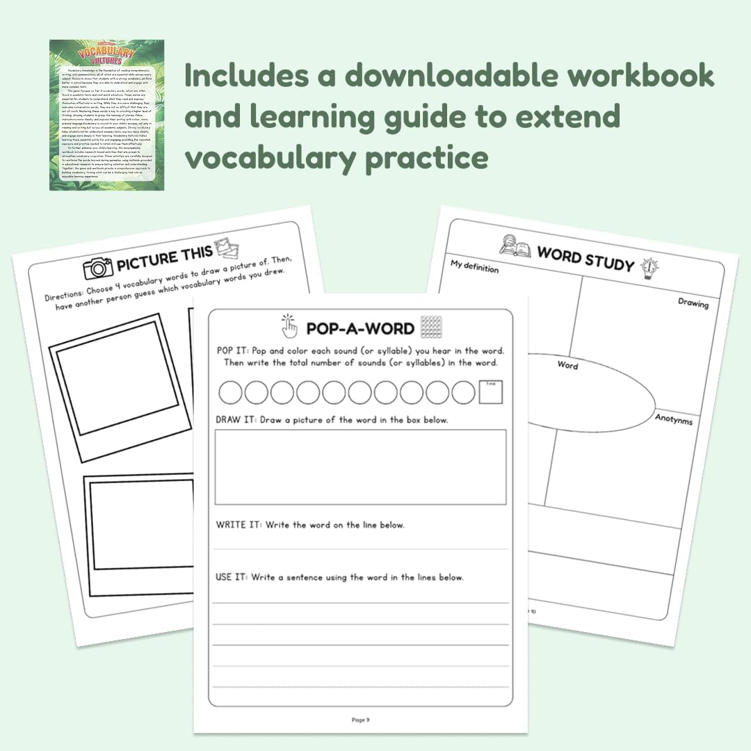 The Fidget Game Vocabulary Vultures, Word Games for Kids Ages 8-11