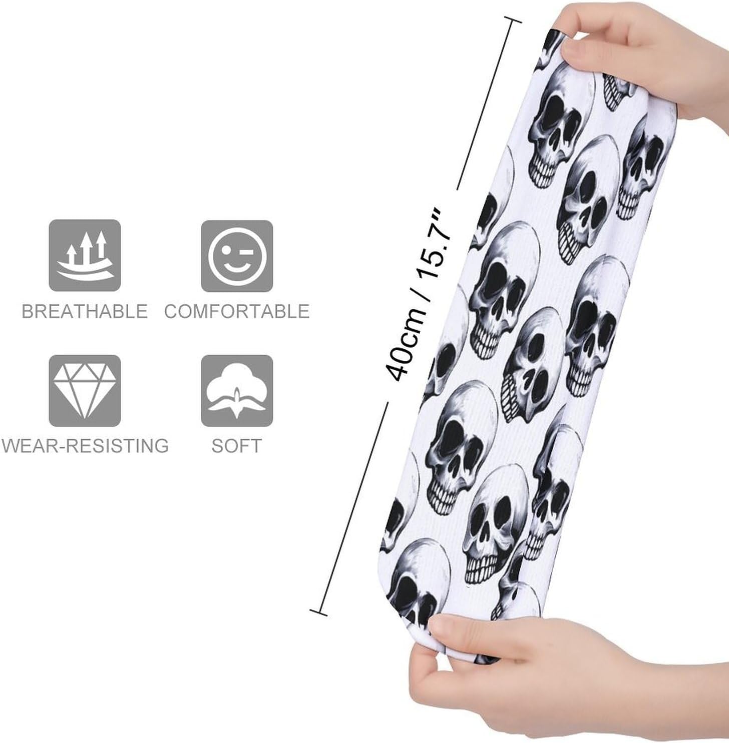 Black Skull Pattern on White Background Crew Socks Soft Thermal Socks | Socks for Men Women-Casual Wicking,High Stocking for Sports Running-Long Thin Tube Sports Breathable