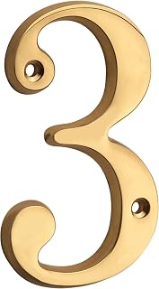 HASWARE House Number Sign 4 inch (10 cm) Polished Brass Finish Stylish Curvy Modern Door Numbers Signage Plaque Street Home Address Numerals(3, Brass)