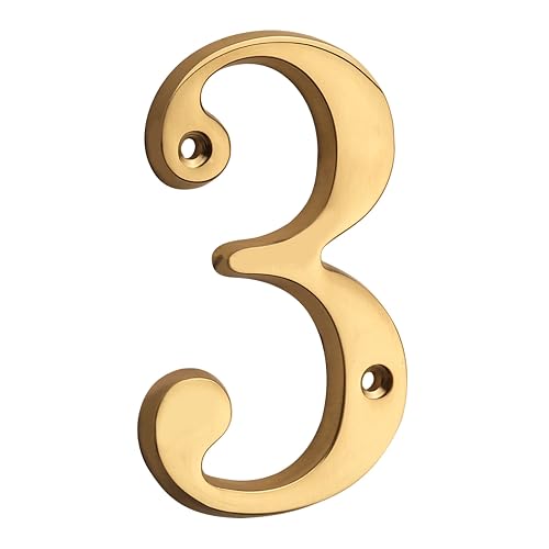 HASWARE House Number Sign 4 inch (10 cm) Polished Brass