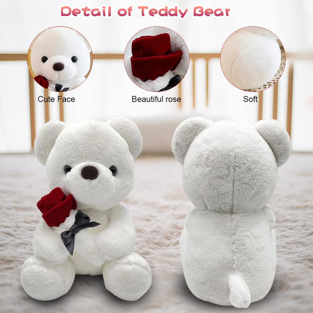 Fouvin Orsacchiotto con Rosa in Peluche 23 cm - Morbido Peluche per Bambini e Ragazze, San Valentino, Compleanni, Mamma e Decorazione Casa