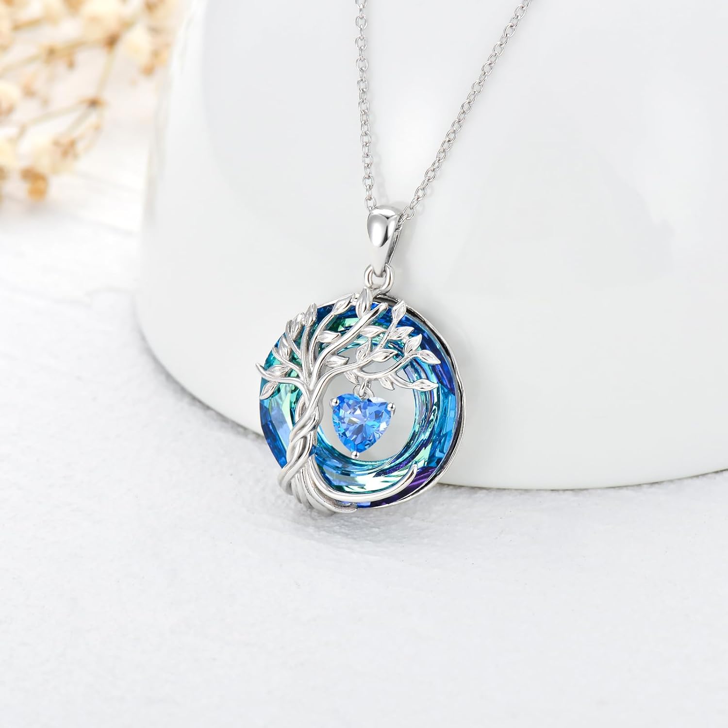 TOUPOP Tree of Life Birthstone Necklaces 925 Sterling Silver Irish Celtic Tree Pendant with Austrian Crystal Birthday Jewelry for Women Valentines Day Gifts for Her Wife Mom - Image 7