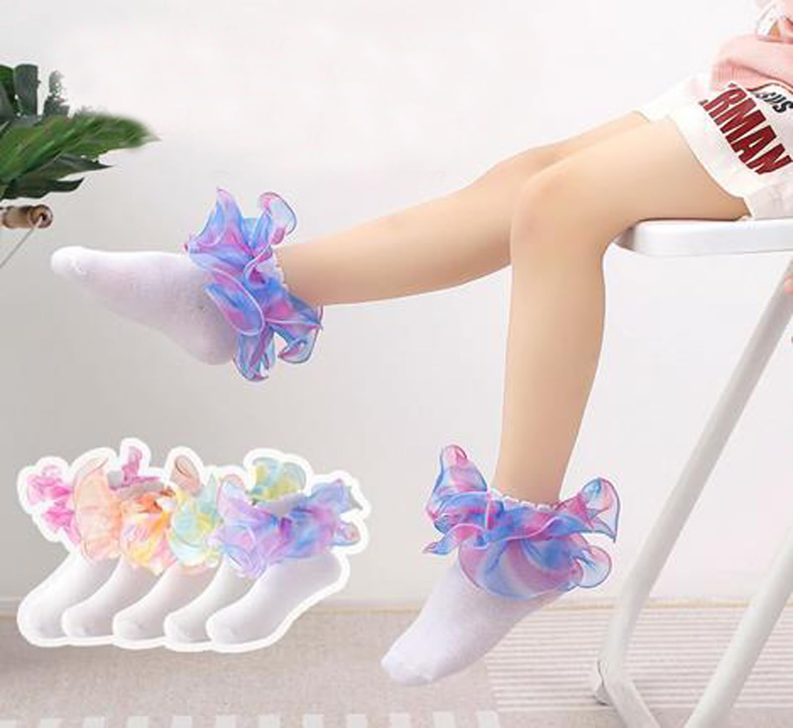 Toddler Girls Ruffle Socks Double Lace Frilly Princess Dress Socks Cotton Anti-slip Ankle Socks for Kids Years 1-10T (Light Blue, 1-3 Years)