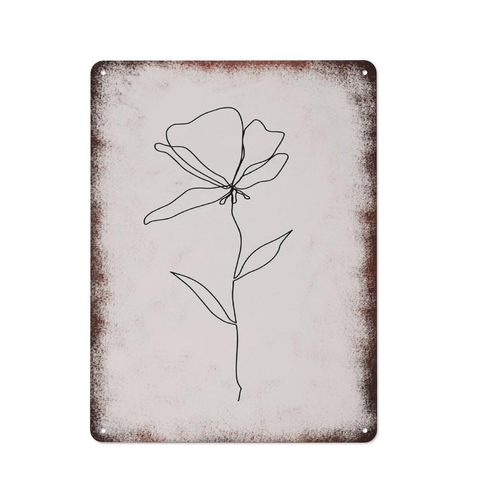 peiyeety Metal Tin Sign Retro Distressed Vintage Rustic Metal Poppy Flower Line Art Sketch Print Wall Art Decor for Home Kitchen Bedroom Bathroom Farmhouse Living Room Office Apartment 6x8 INCH