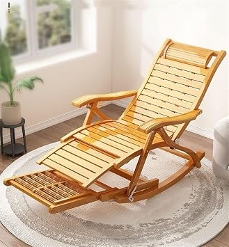Rocking Chair, Lounge Chair, Foldable Bamboo Chair, Outdoor Rocking Chair, Folding Solid Wood Leisure Chair for Patio, Beach, Yard, Lawn, PoolNatural