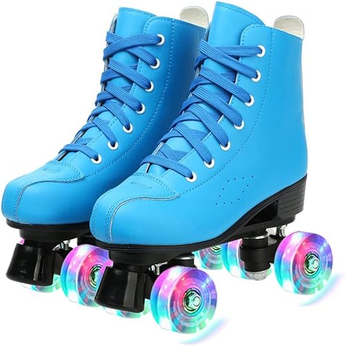 Miniatura 10 de Patines de ruedas para mujer patines de piel sintética de alta calidad patines de cuatro ruedas brillantes para niños y adultos