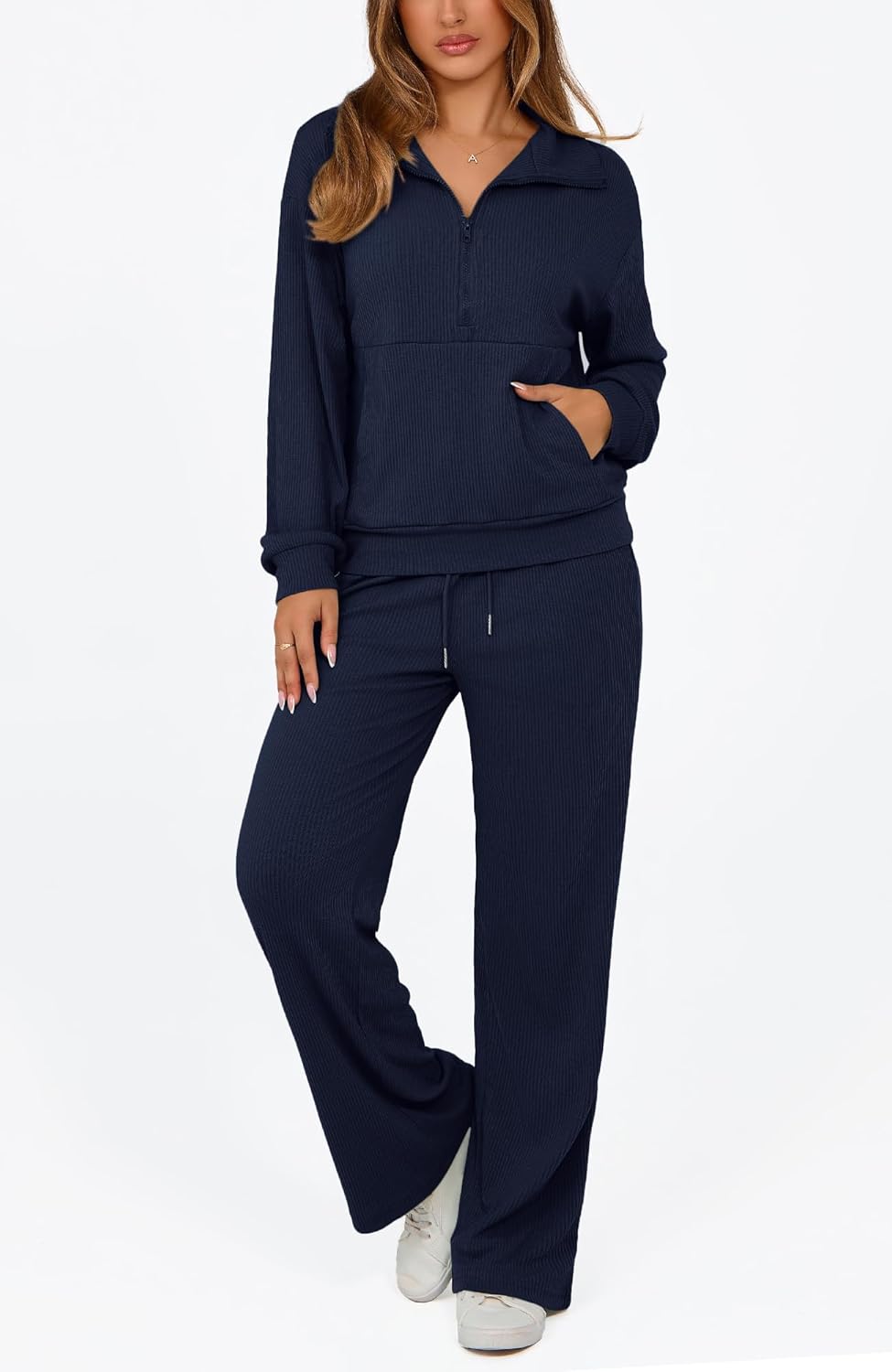 BTFBM Womens 2 Piece Sweatsuits Set Long Sleeve Half Zip Pullover Sweatshirt Wide Leg Sweatpants Fall Outfits Tracksuit - Image 7