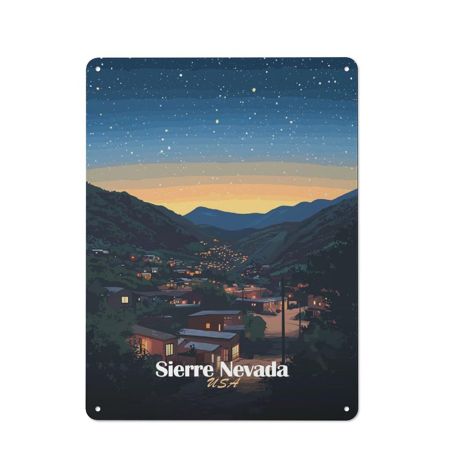 Junmoney Style-14 Sierra Nevada Night Sky Retro Metal Wall Decor 40X30cm, Decorative Tin Plaque For Bar, Kitchen, Garage Or Games Room