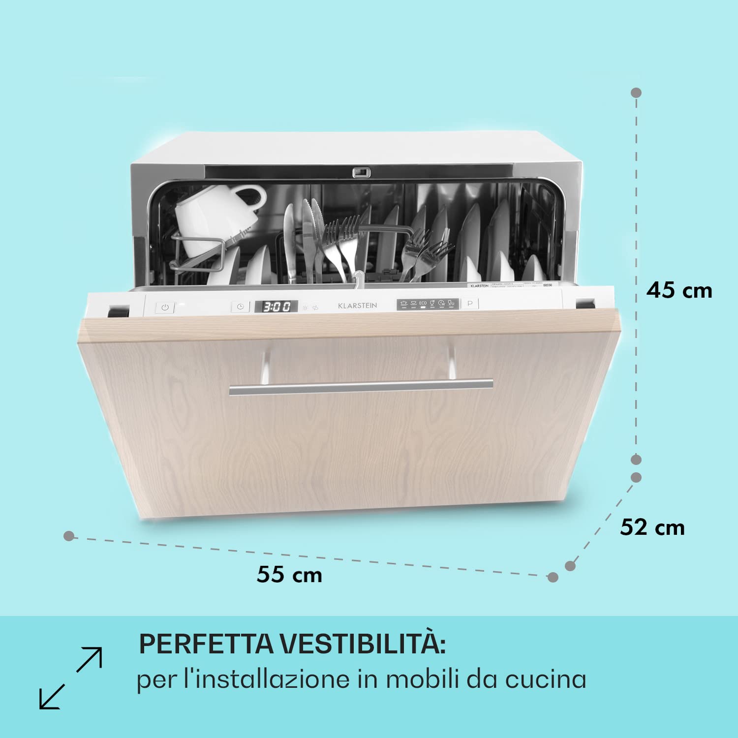 Klarstein Amazonia 6 Secret Lavastoviglie Incasso Completamente integrato A+ 174 kWh/anno Larghezza 55 cm 6 posate 6 programmi Aquastop