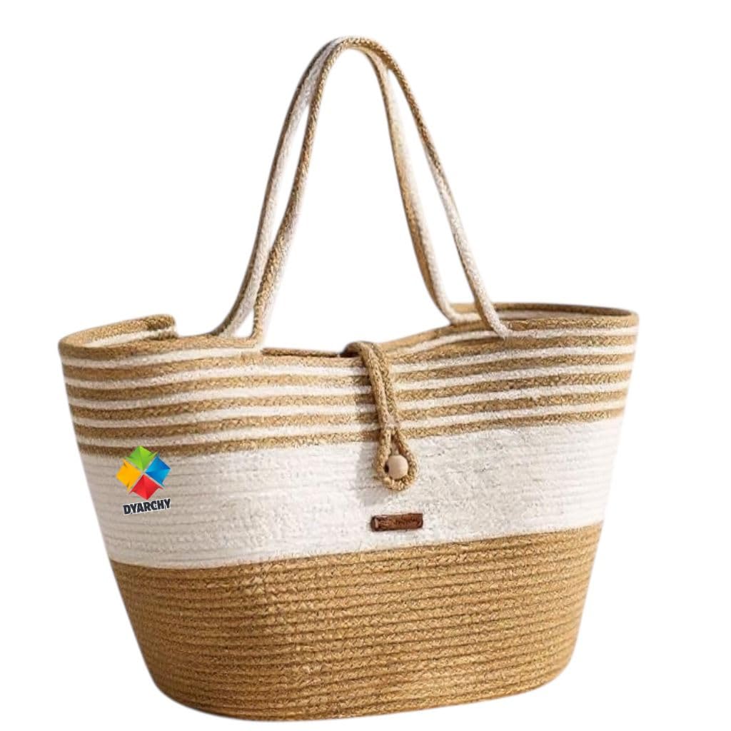 dyarchy Woven Straw Beach Tote Bag, Cotton Rope Handle with Button Closure-picture-56