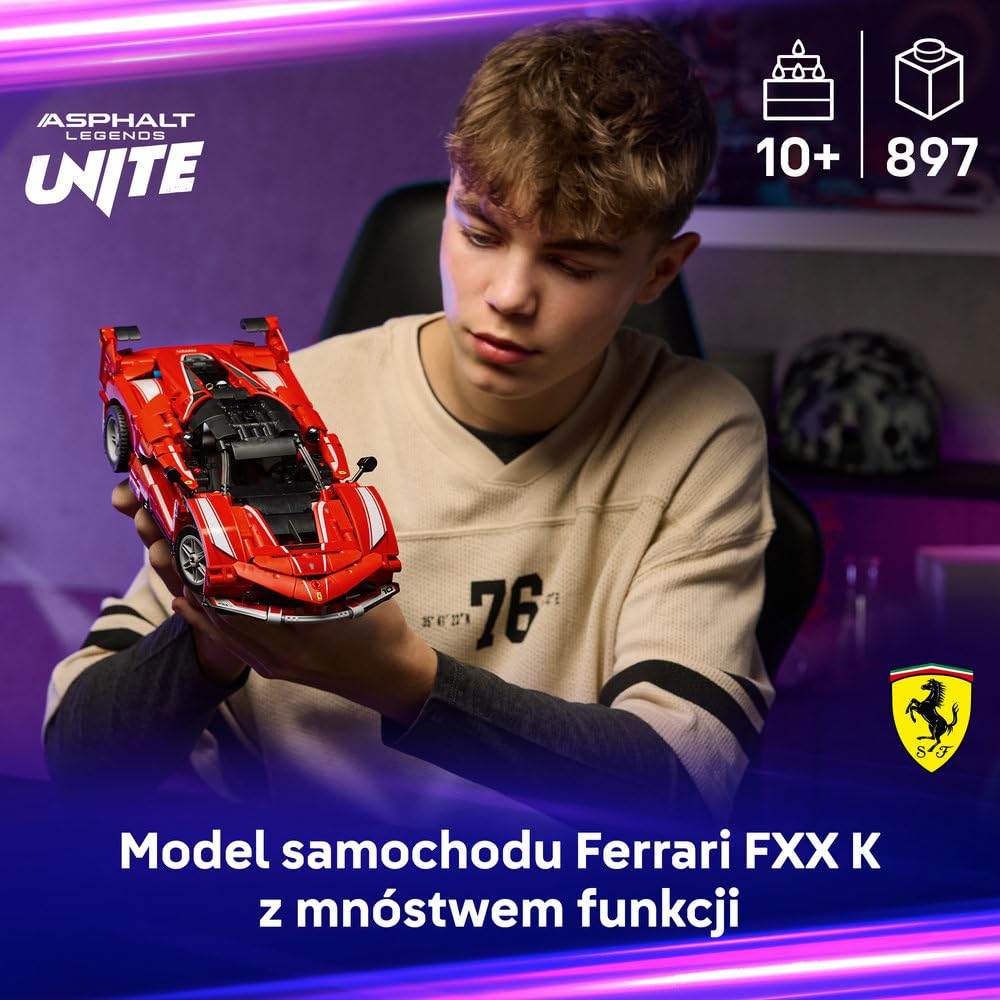 LEGO Technic Ferrari FXX K, model samochodu do składania dla dzieci i fanów motoryzacji, zabawka konstrukcyjna, pomysł na prezent dla 10-latka i dekoracje do pokoju chłopca i dziewczynki 42212