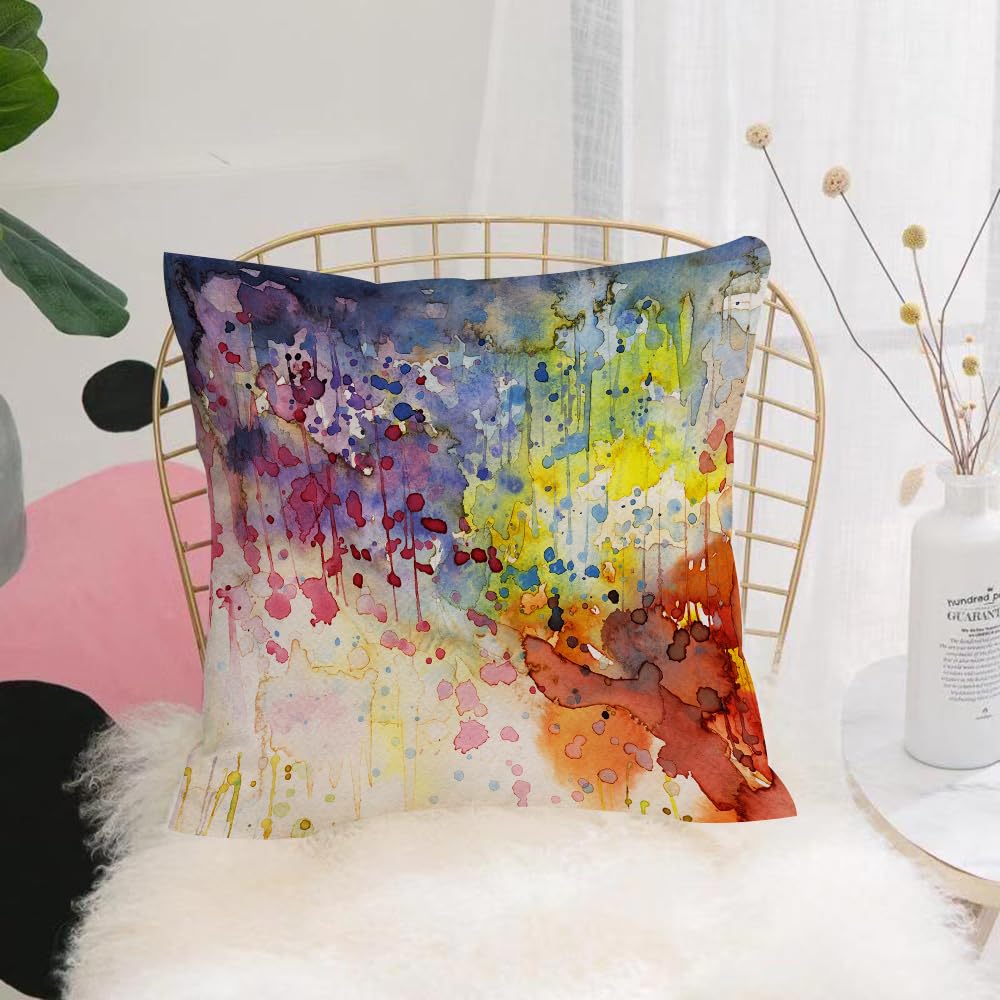 HYOSXW Cushion Cover,Throw Pillow Case Home Decorative for Living Room Bedroom Sofa Chair 16X16 Inch,grunge style dirty look with colorful watercolor stains liquid stains,Pillowcase 40X40cm