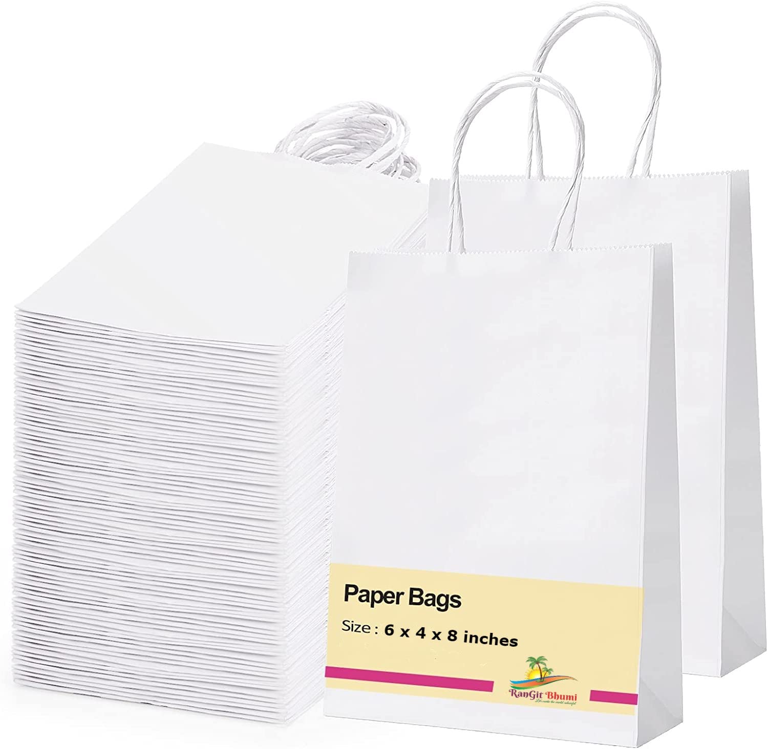 RanGit Bhumi-White Paper Bags 6"X8"X4" Small Return Gift Bags, Paper Carry Bags, Shopping Bags, Craft Paper Retail Bag- Disposable Recycled Eco Friendly (50), 25 count (B0C48Z3PYN) Amazon Price History, Amazon Price Tracker