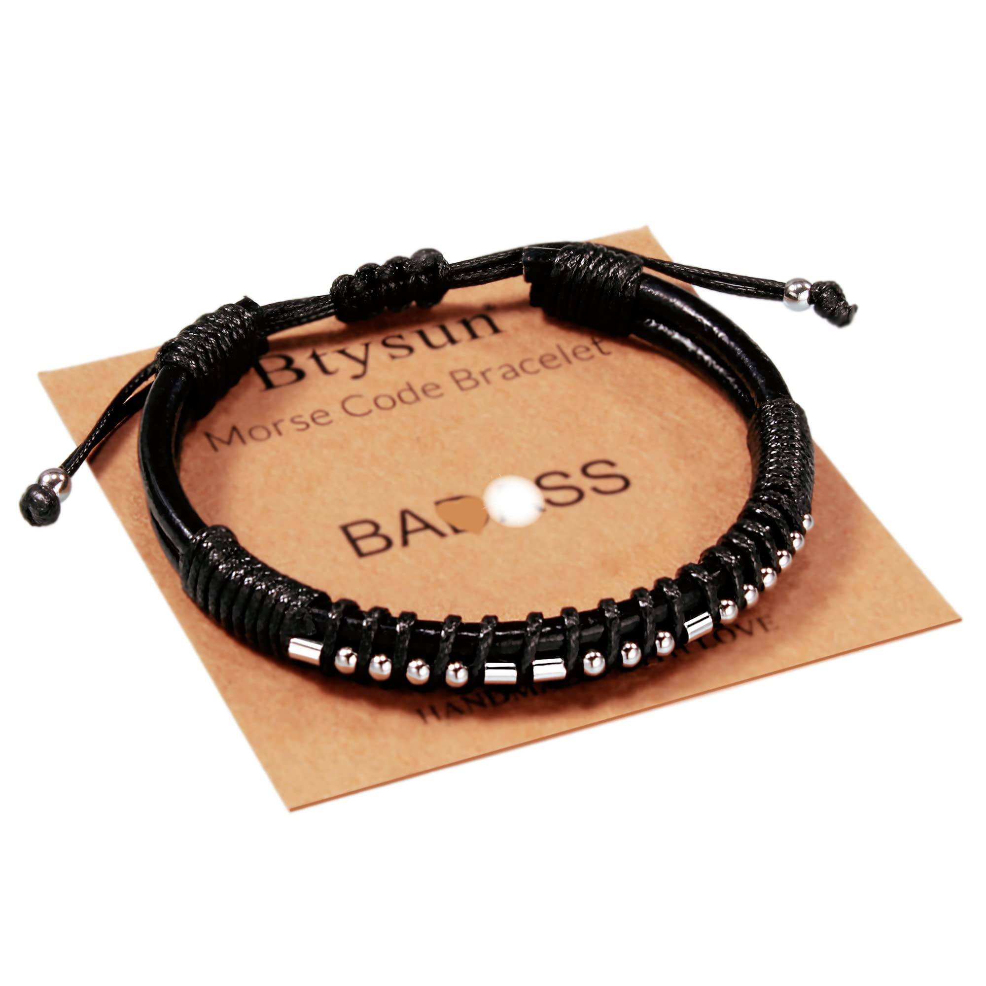 Btysun Fathers Day Gift, Gifts for Men Morse Code Bracelets for Men 2026 Graduation Gifts Mens Bracelet for Him Boyfriend Husband Leather Bracelet Motivational Birthday Jewelry Stocking Stuffers