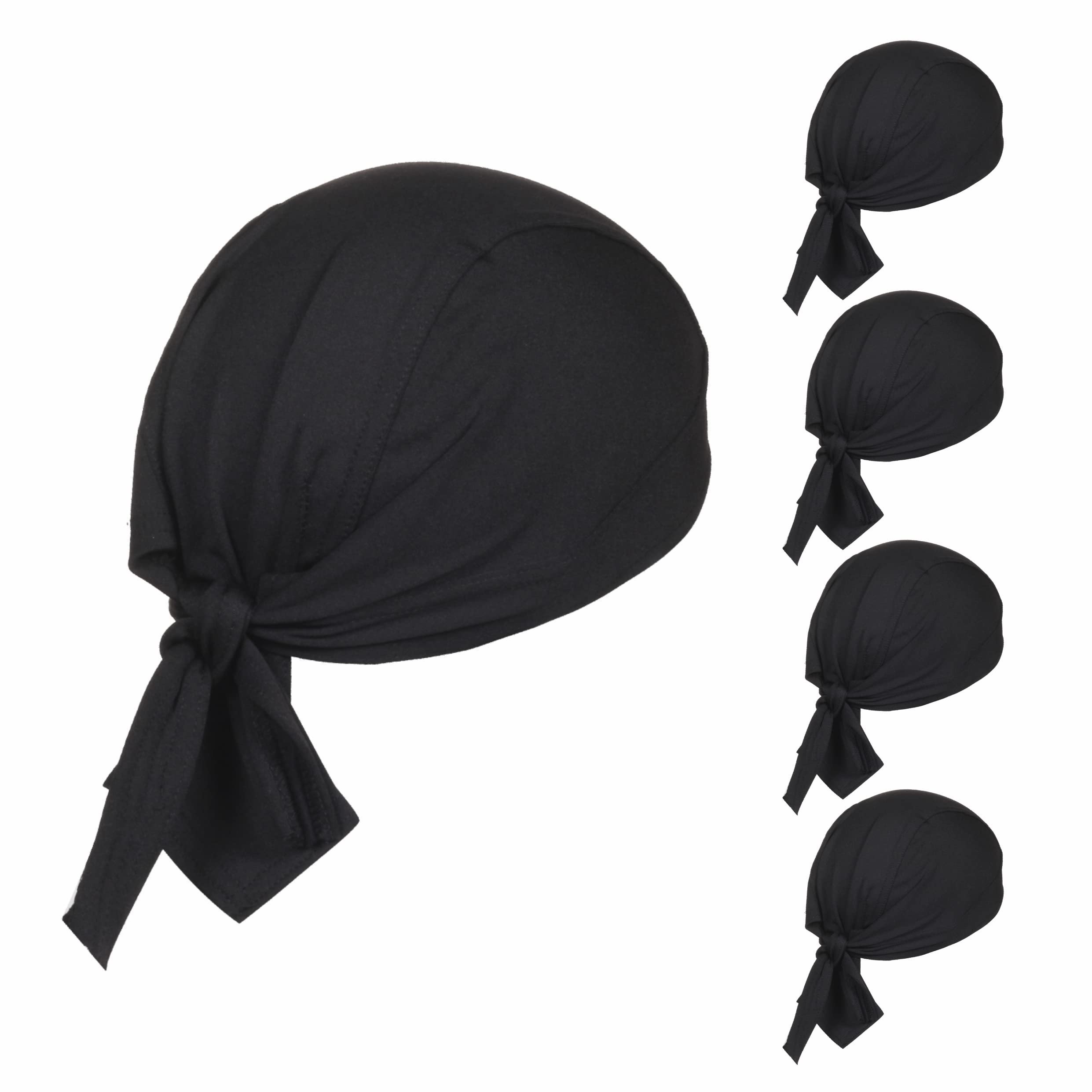 BISMAADH 4 Pack Cotton Doo Rags Helmet Liner Beanie Skull Caps Hats Dew Rags Bandana Headwrap Sweat Hard Hat for Men