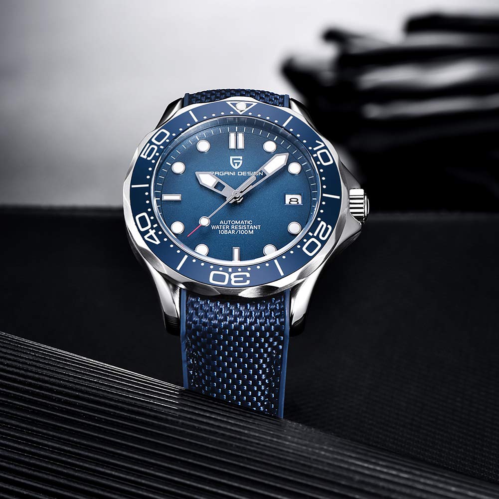 Pagani Design 007-Modell Herren-Automatikuhr, NH35 Uhrwerk, drehbar, Keramik-Lünette, Edelstahl, wasserdicht, selbstaufziehend, Armbanduhr
