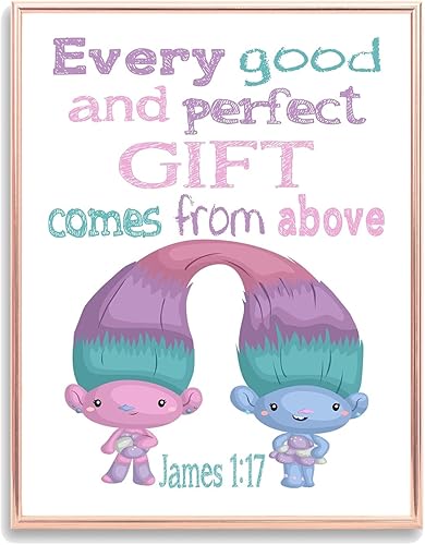 Satin and Chenille Trolls Christian Nursery Decor Unframed Print - Every Good and Perfect Gift Comes From Above