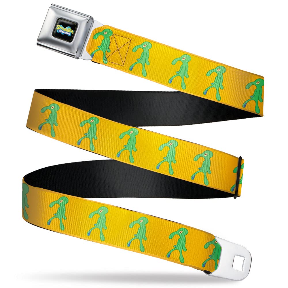 Nickelodeon Belt, Seatbelt Buckle Belt, SpongeBob Squidward Bold and Brash Painting Orange Green, Youth 20 to 36 Inches