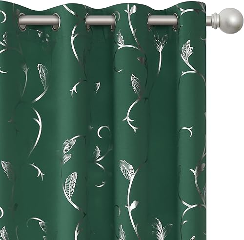 Miniatura 11 de BUHUA Cortinas opacas con estampado de flores, cortinas de ventana con aislamiento térmico, patrón de vid elegante en plata para habitación de bebé,