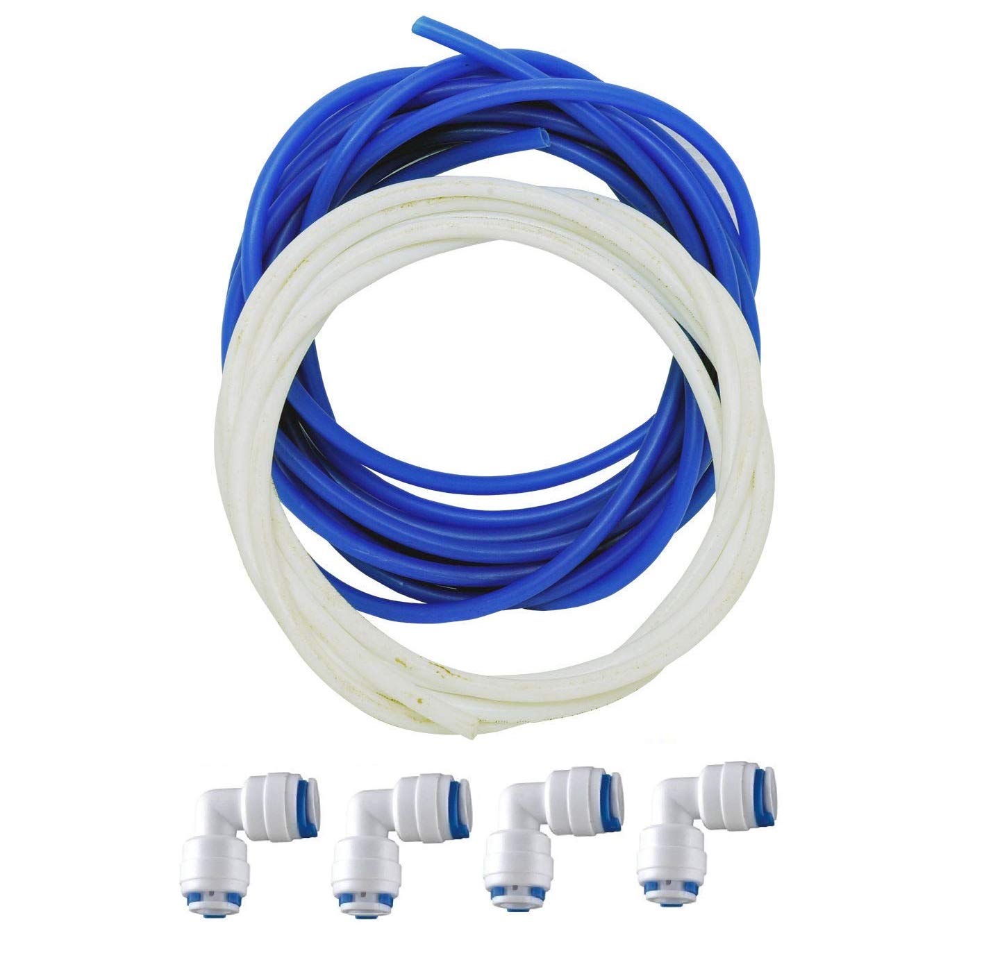 SeazoneRO Water Purifier Virgin Ro Pipe 5 Meter White, 5 Meter Blue (1/4" Size), Push fit 4 Elbow connectors