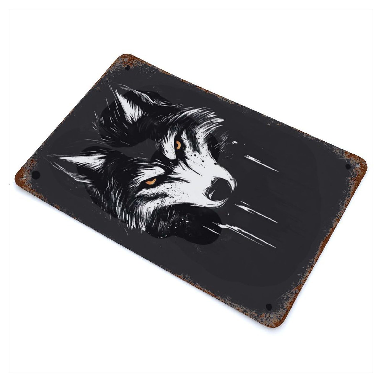 Garage Style Wolf Portrait Vintage Rust Metal Sign 11.8"x7.9", Industrial Home Decor for Bar And Workshop