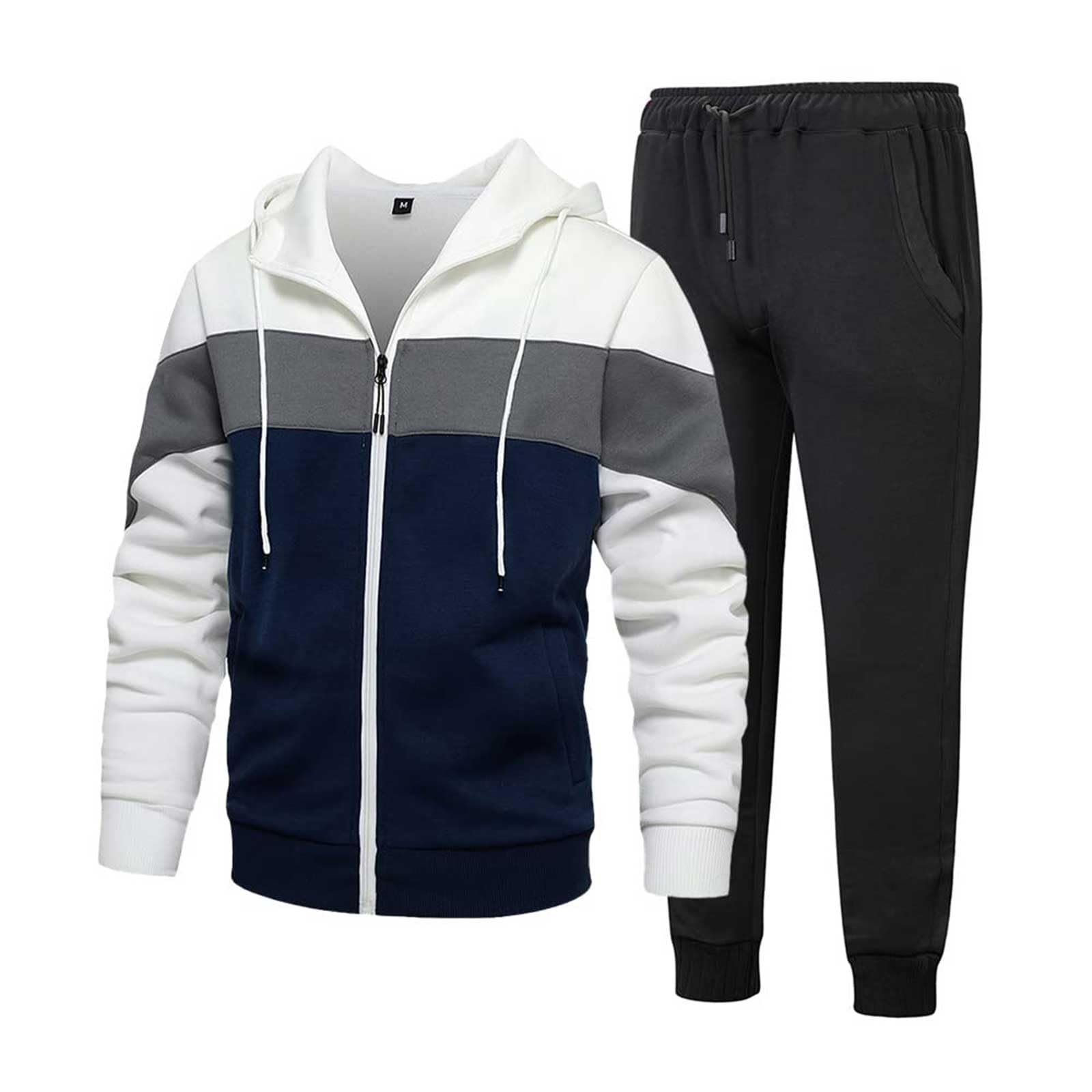 HUNGSON Men's Sweat Suit 2 Piece Outfit Casual Zipper Hoodie Sports Jogging Tracksuits Set White002 X-Large