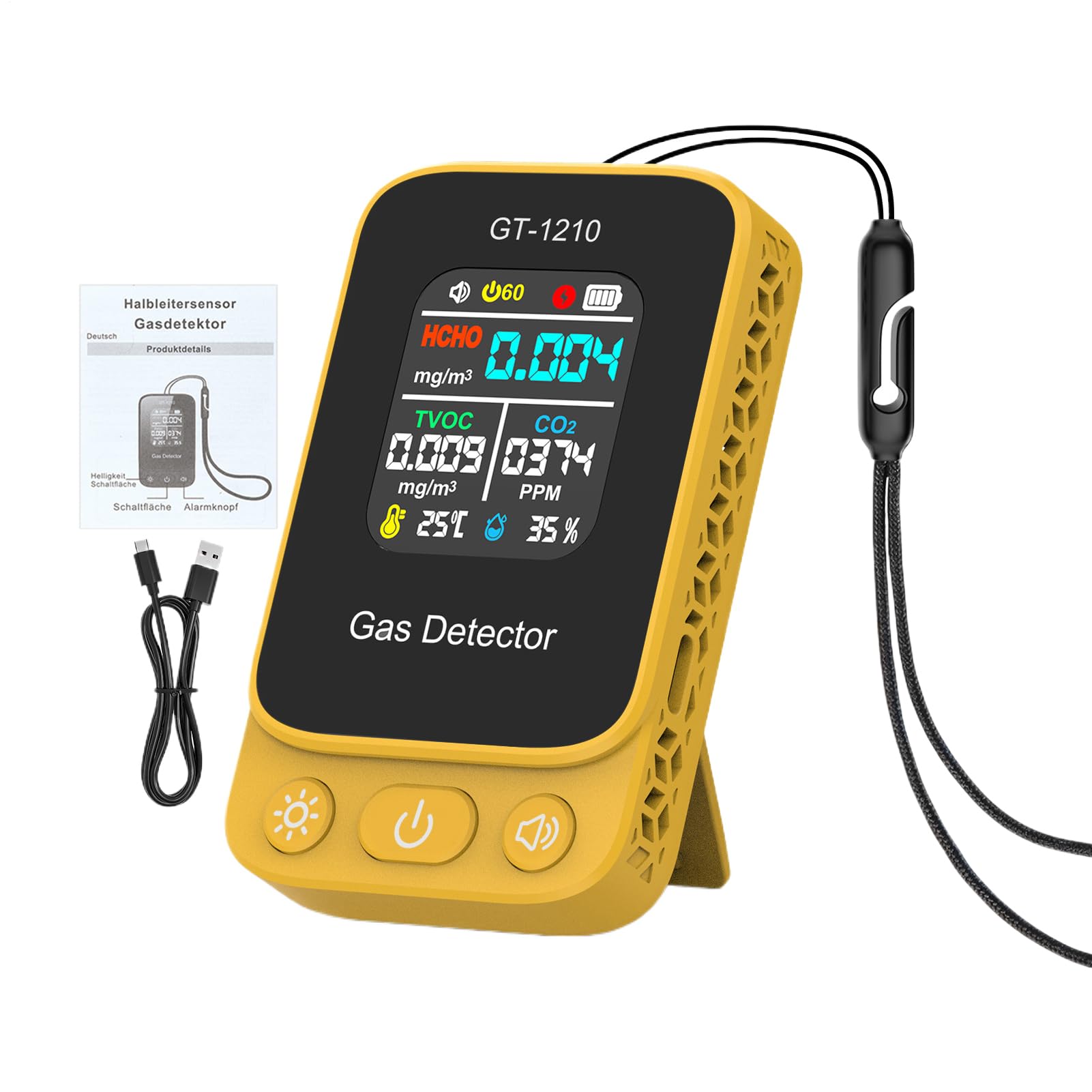 Misuratore a Qualità 'Aria per Interni Rilevatore Portatile di Anidride | Misuratore 'Aria Alimentato a Batteria con Temperatura e Umidità per Casa Stanza Auto Hotel Scuola