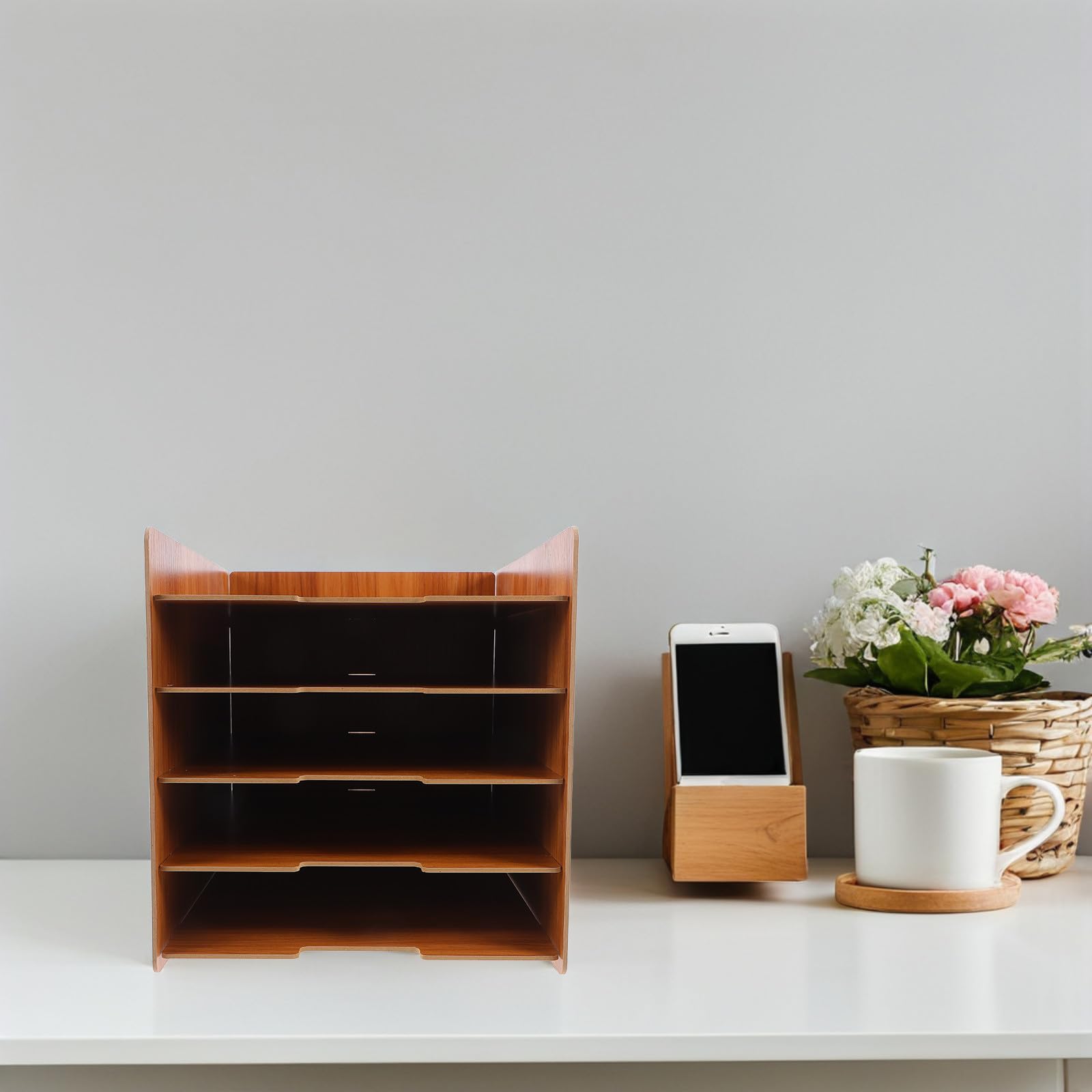 SUPVOX Organisateur de Documents en Bois à 5 Niveaux, Porte-Documents de Bureau en Bois Massif Couleur Brun Noyer, Trieur de Fichiers Vertical Multifonction pour Bureau, École et Maison,