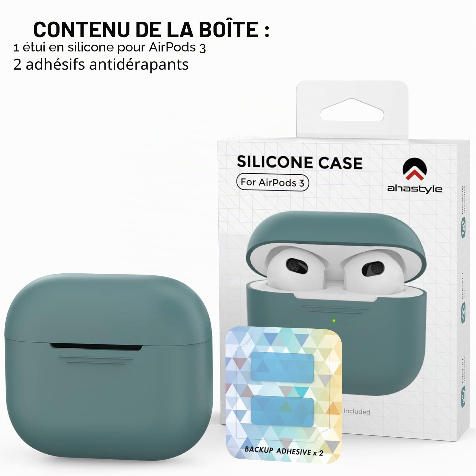AhaStyle Coque AirPods 3, Étui en Silicone Souple Antichoc pour Apple AirPods 3ᵉ Génération 2021 (Pine Green)