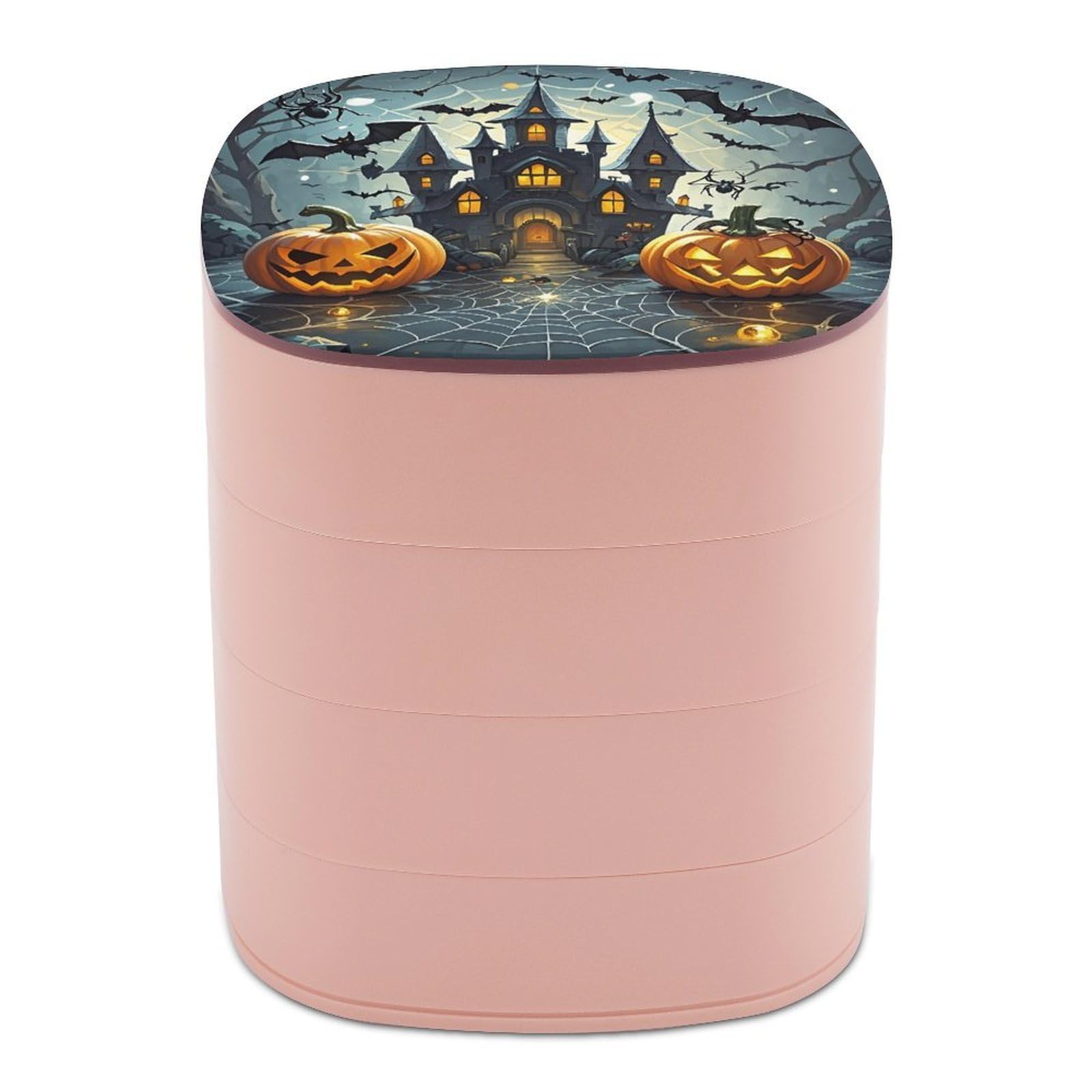 FekiLoot Rotating Pumpkin Lantern Castle Jewelry Box Large Capacity Jewelry Organizer with Mirror 4 Tier Hoop Ring And Earring Holder With Lid Small Travel Jewelry Case for Women