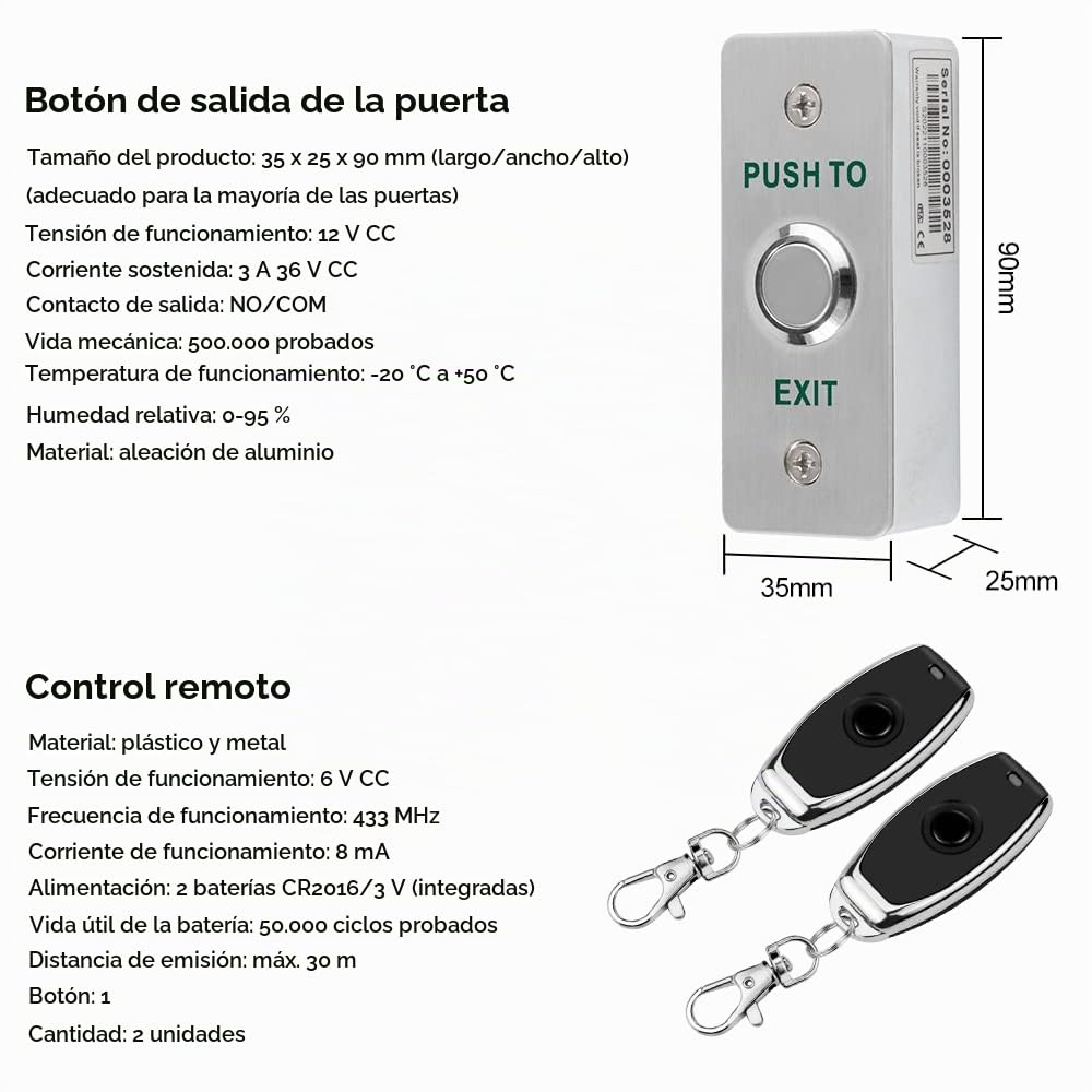 WiFi Tuya App Kit de Sistema de Control de Acceso Remoto Inalámbrico Abre la Puerta de Desbloqueo + 180KG / 350lbs Cerradura Electromagnética + Botón de Salida