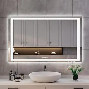 ISKM LED Mirror for Bathroom Lighted Vanity Mirror for Wall Front Lights + Backlit LED Bathroom Mirror Anti-Fog Tempered Glass ETL Listed (Front and Backlit, 48''L x 28''W)