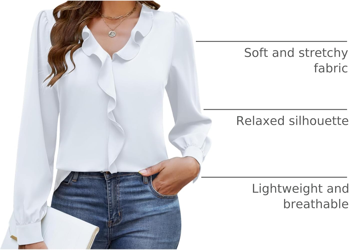 トップス JNHearts Fluffily blouse XFLWAM Women's Puff Long Sleeve Button Down Shirts Lapel V