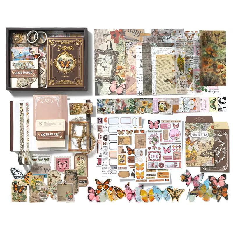Image of VOTDOT Paper Junk Journal & Scrapbook Kit, Scrapbooking Supplies Kit with Creative Decor Journaling Supplies, Stationery, Stickers, A6 Grid Notebook with Graph Ruled Page Gift for Girl (Harry Potter Butterfly Brown)