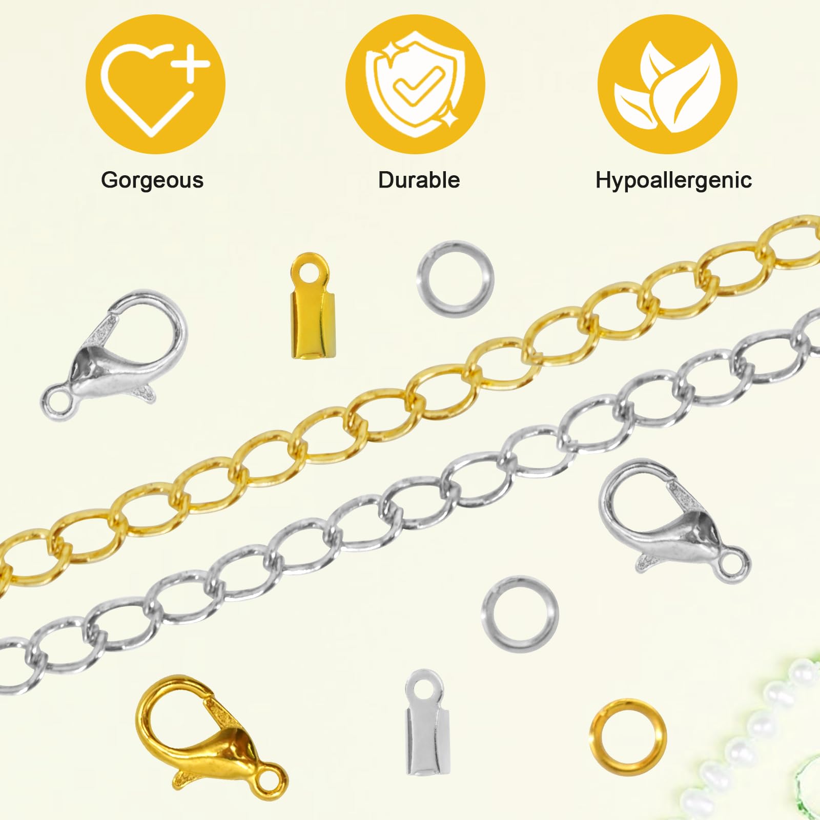 FIHODONE 900 Pièces Fermoir Bracelet Avec Pinces Couleur Argent Kit Fabrication Bijoux Fermoir Collier Couleur Or