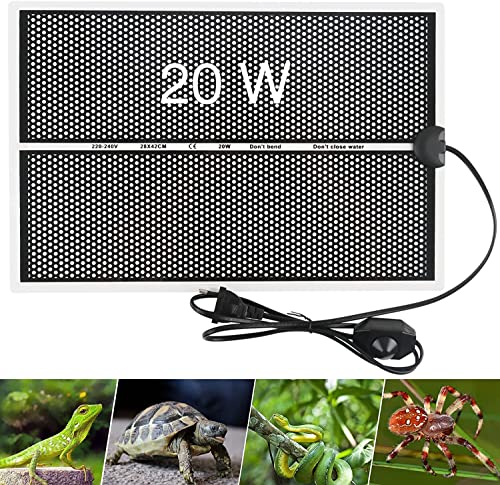 Gobesty Manta Termica Terrario, Manta Termica Reptiles con Control De Temperatura para Reptiles Tortuga Serpientes Lagarto Araña (20W, 28 x 42 cm)