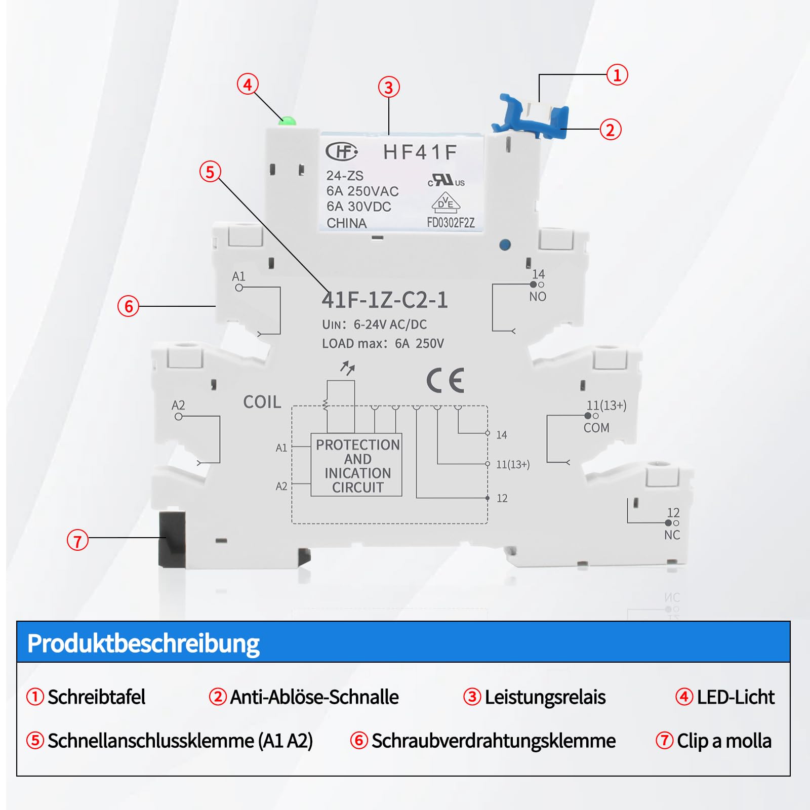 (10pcs)24V Relé Din Rail potencia en miniatura;Silm,Electroválvula PLC,5 Pin SPDT con Push in Socket,Bobina dc/ac,electromagnético,Max 6A 250VAC